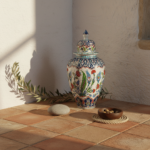 Handmade Ceramic Grand Shah Vase with Lid (60cm) Classic White Saz Leaf & Carnation - Image 2