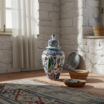 Handmade Ceramic Grand Shah Vase with Lid (60cm) Classic White Saz Leaf & Carnation - Image 5