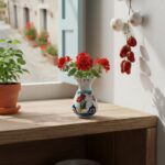 Handmade Ceramic Petite "Kandil" Vase (15cm) - Red Spring Blossoms - Traditional Iznik Decor - Image 2