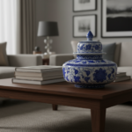 Handmade Ceramic Oversized Squat Lidded Vase - Wide "Potiche" Form with Blue & White Baba Nakkas Floral Design - Image 2