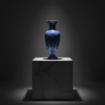 Handmade Ceramic Palace Vase (50cm) Imperial Blue Rumi Panel Pattern