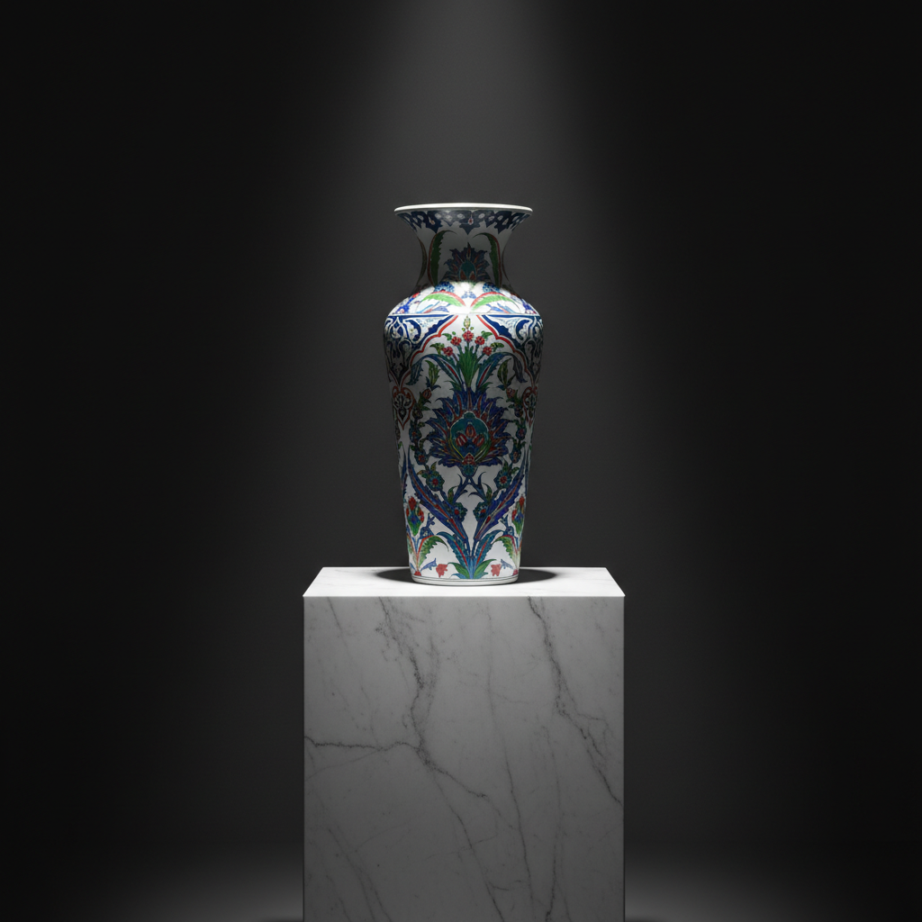imperial-palace-vase-60cm-symmetrical-saz-hatai-sculptural Handmade Ceramic Imperial Palace Vase (60cm) Classic White Symmetrical Saz-Hatai Pattern - Image 1