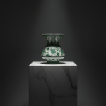 Handmade Ceramic King Vase (30cm) Emerald Green Hatai Pattern Pedestal Form