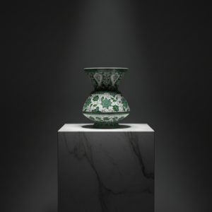 Handmade Ceramic King Vase (30cm) Emerald Green Hatai Pattern Pedestal Form