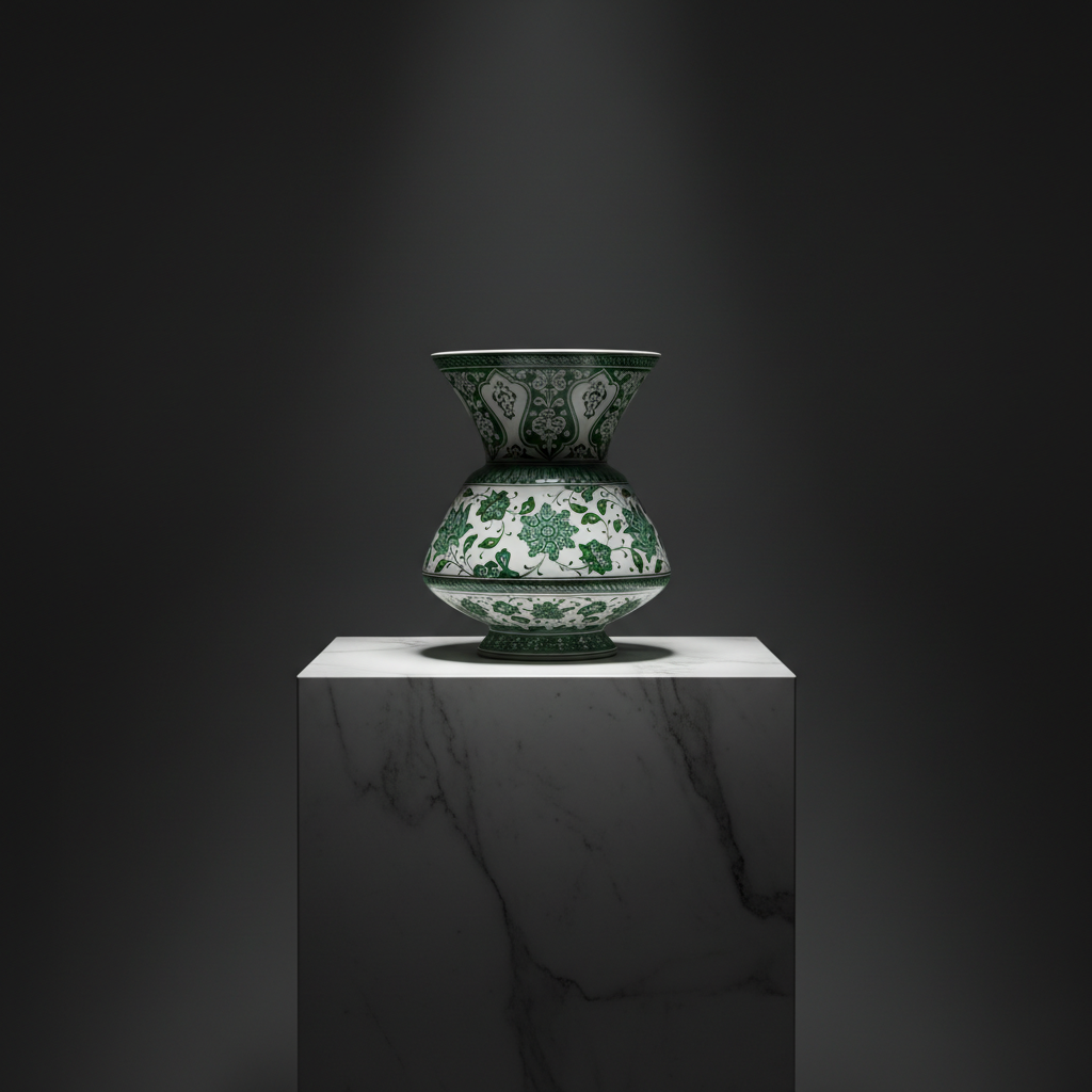 king-vase-emerald-green-pedestal-form-sculptural-elegance Handmade Ceramic King Vase (30cm) Emerald Green Hatai Pattern Pedestal Form - Image 1