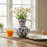 Handmade Ceramic Pitcher Vase (20cm) Classic Red Carnation and Blue Tulip - Image 2