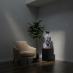 Handmade Ceramic Palace Vase (50cm) Red Carnations and Geometric Mosaic Neck Pedestal Urn - Image 2