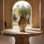 Handmade Ceramic Large Lidded Jar (50cm) Swirling Golden Horn & Floral Pattern - Grand Temple Jar Centerpiece - Image 2