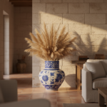 Handmade Ceramic Monumental Vase (50cm) Wide-Neck "Baba Nakkas" Blue & White Design - Grand Floor or Table Centerpiece - Image 2