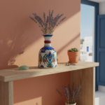 Handmade Ceramic "Bell" Vase (20cm) - Blue Tulips & Red Neck Ring - Traditional Bell Form - Image 6