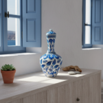 Handmade Ceramic Lidded Vase (30cm) - Blue & White Tulips & Cloud Collar - Classic Iznik Decor - Image 2