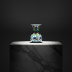 Handmade Ceramic "Kandil" Vase (15cm) - Red Carnations, Blue Tulips & Yellow Accents