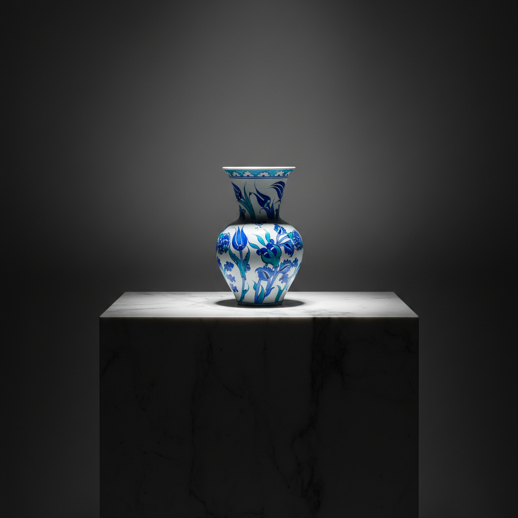 luxury-20cm-blue-turquoise-vase-dark-marble Handmade Ceramic Vase (20cm) - Blue & Turquoise Tulips - Cool Ocean Palette - Image 1
