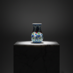 Handmade Ceramic Pear Vase (20cm) - Red Carnations & Intertwining Blue Leaves - Classic White Ground