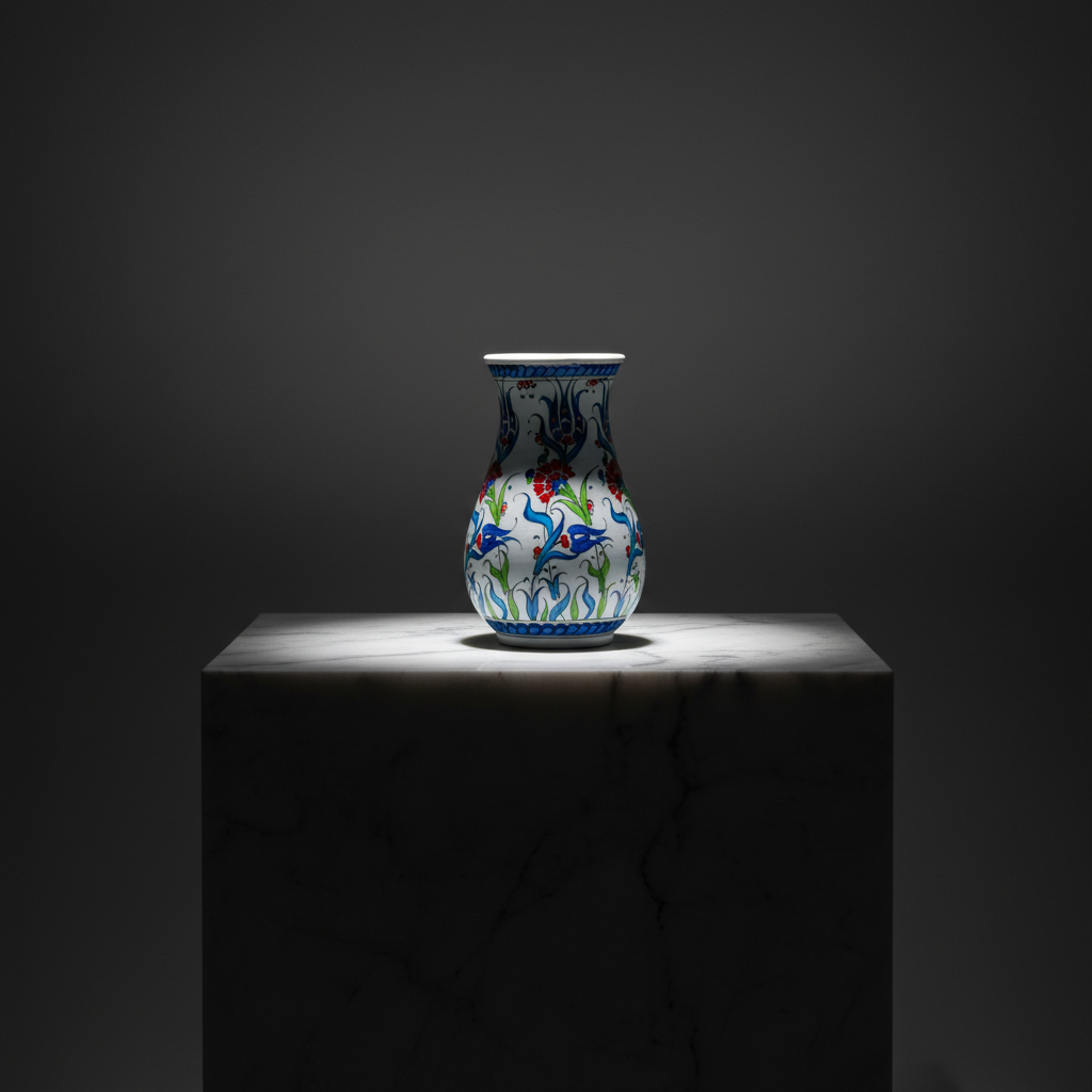 luxury-20cm-classic-armudi-vase-dark-marble Handmade Ceramic Pear Vase (20cm) - Red Carnations & Intertwining Blue Leaves - Classic White Ground - Image 1
