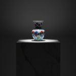 Handmade Ceramic Vase (20cm) - Turquoise Collar & Red Carnations - Classic Iznik Decor