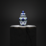 Handmade Ceramic Lidded Jar (20cm) Blue and Turquoise Floral Ginger Vase Kupecik