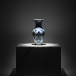 Handmade Ceramic Faceted Vase (25cm) - Rumi Neck & Red Tulips - Hexagonal Form