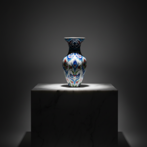 Handmade Ceramic Faceted Vase (25cm) - Rumi Neck & Red Tulips - Hexagonal Form