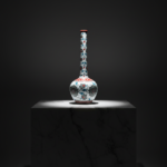 Handmade Ceramic Long Neck Vase (25cm) - Grey Lotus & Red Shoulder - Elegant Bottle Form