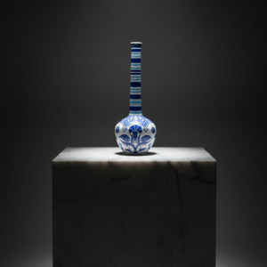 Handmade Ceramic Long-Neck Vase (25cm) - Classic Blue & White Floral Art - Iznik Decor