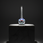 Handmade Ceramic Long-Neck Vase (25cm) - Minimalist Red Dot Detail & Carnations - Elegant Iznik Decor