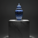 Handmade Ceramic Lidded Jar (30cm) The Shah Vase Cobalt Blue Ground and White Floral Panels