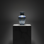 Handmade Ceramic Vase (30cm) - Golden Horn "Halic" Spirals - Blue & White Iznik Decor