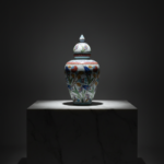 Handmade Ceramic Lidded Jar (30cm) - The Vizier Vase - Purple & Yellow Florals with Braided Red Trim