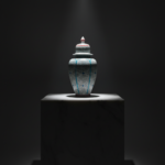 Handmade Ceramic "Shah" Vase (30cm) - Golden Horn Spirals & Dome Lid - Royal Iznik Decor