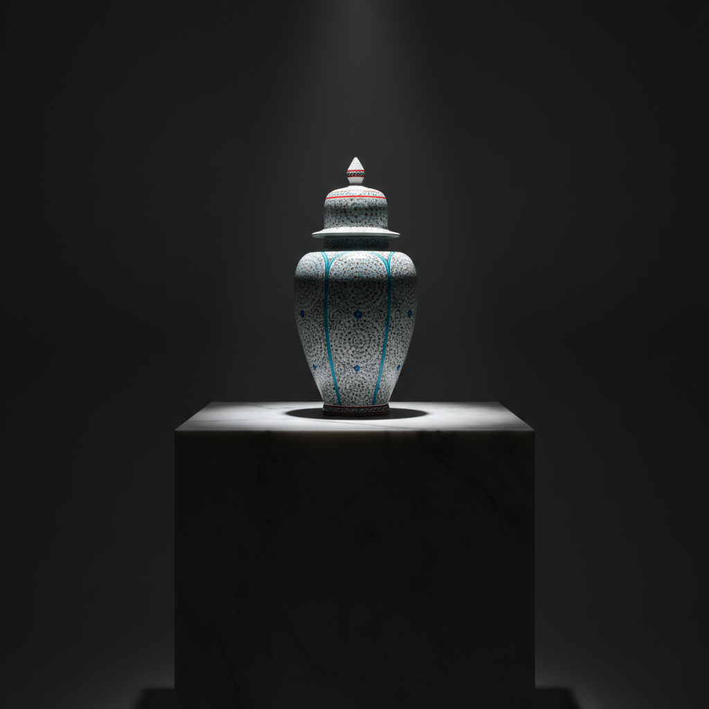 luxury-30cm-shah-vase-lidded-halic-dark-marble Handmade Ceramic "Shah" Vase (30cm) - Golden Horn Spirals & Dome Lid - Royal Iznik Decor - Image 1