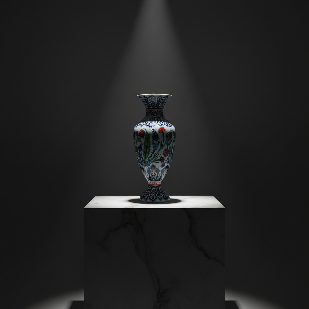 luxury-50cm-grand-palace-vase-dark-marble Handmade Ceramic Grand Palace Vase (50cm) Imperial Rumi Patterns and Mixed Florals Pedestal Urn Form - Image 1