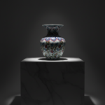 Handmade Ceramic Grand Vase (50cm) Ottoman Garden Red Roses and Scalloped Border Floor Vase