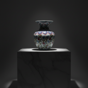 Handmade Ceramic Grand Vase (50cm) Ottoman Garden Red Roses and Scalloped Border Floor Vase