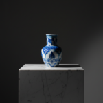 Handmade Ceramic Vase (20cm) - Classic Blue & White Tulips with Petal Collar - Traditional Iznik Decor