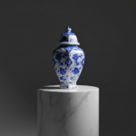 Handmade Ceramic Faceted Ginger Jar (30cm) - Classic Blue & White Lotus Pattern - Large Lidded Decor