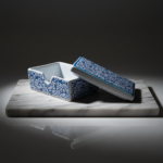 Handmade Ceramic Business Card Box with Lid - Blue "Golden Horn" (Haliç) Pattern - Iznik Desk Organizer