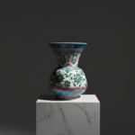 Handmade Ceramic "Kandil" Vase (30cm) - Classic Ottoman Form - Polychrome Red & Green Floral Art
