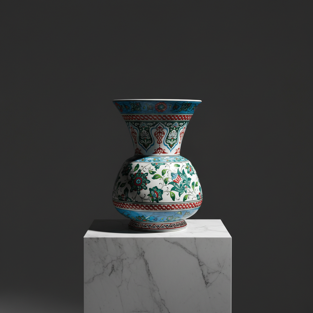 luxury-ceramic-kandil-vase-polychrome-studio Handmade Ceramic "Kandil" Vase (30cm) - Classic Ottoman Form - Polychrome Red & Green Floral Art - Image 1