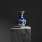 Handmade Ceramic Classic Vase (30cm) - Cobalt Blue Shoulder & Spring Blossoms - Timeless Floral Decor