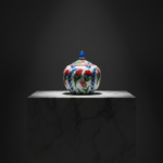 Handmade Ceramic Lidded Bonbonniere Jar Red Tulips and Carnations Round Globe