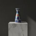 Handmade Ceramic Conical Vase (25cm) - Embossed Dotted Texture & Purple Accents - Elegant Bud Vase