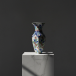 Handmade Ceramic Faceted Vase (25cm) - Iznik Floral Arches & Panels - Geometric Art Decor