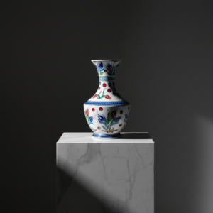 Handmade Ceramic Flared Vase (30cm) - Colorful Ottoman Tulips - Rustic Farmhouse Home Decor