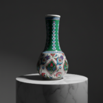 Handmade Ceramic "Gonca" Vase (25cm) - Emerald Green Neck & Tulip Garden Pattern - Mediterranean Home Decor