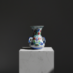 Handmade Ceramic "Kandil" Vase (20cm) - Traditional Mosque Lamp Shape with Red Tulips - Handled Iznik Decor