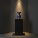 Handmade Ceramic Kandil Vase (50cm) Cobalt Blue Calligraphy Triple Handled Form - Image 2