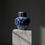 Handmade Monumental Iznik Floor Vase (50cm) - Deep Cobalt Blue & Floating Flora - Ottoman Art Decor