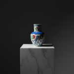Handmade Ceramic Vase (20cm) - Classic Iznik Red Tulips & Blue Petal Collar - Traditional Floral Art