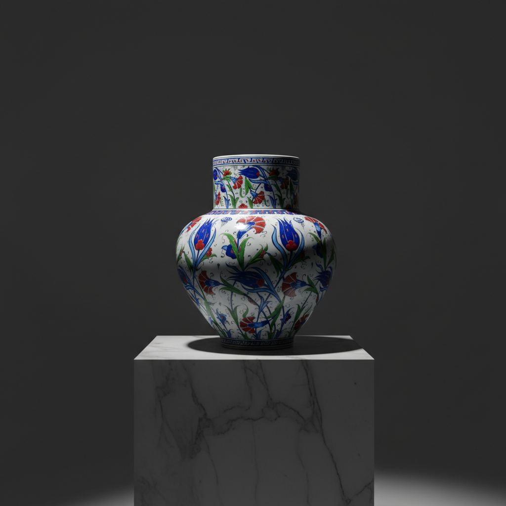 luxury-large-iznik-vase-50cm-sculptural-marble Handmade Ceramic Large Palace Vase (50cm) - Grand Red & Blue Tulip Pattern - Monumental Statement Piece - Image 1